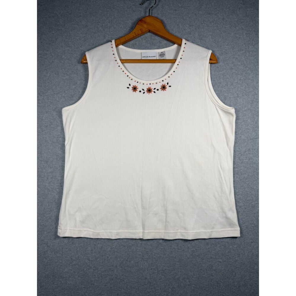 Alfred Dunner Ivory Beaded Floral Sleeveless Tank Top Women’s XL 3862
